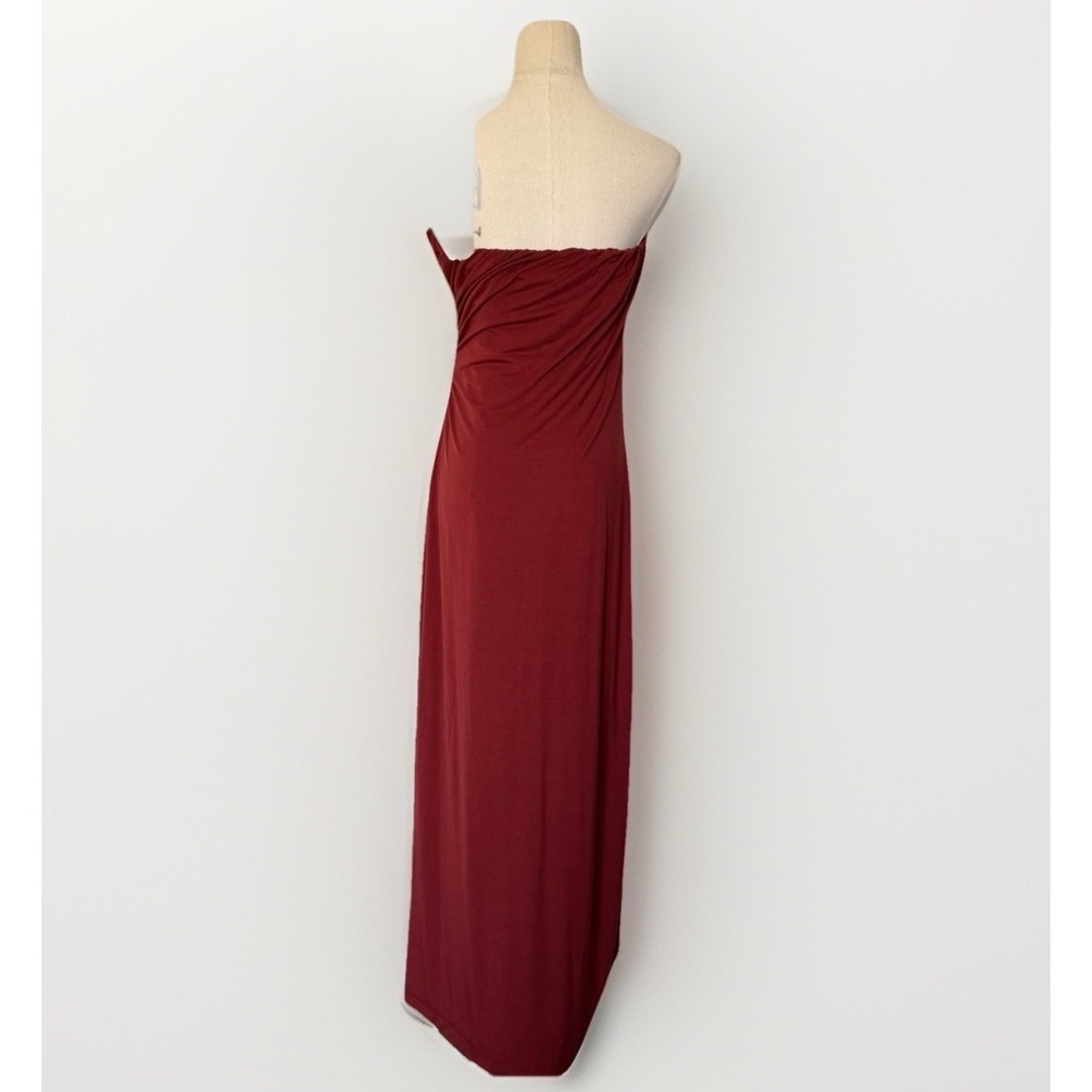 Free People Haley Strapless Maxi Dress M Rust Ruched Bodycon Slit Stretch Sexy - Picture 3 of 12